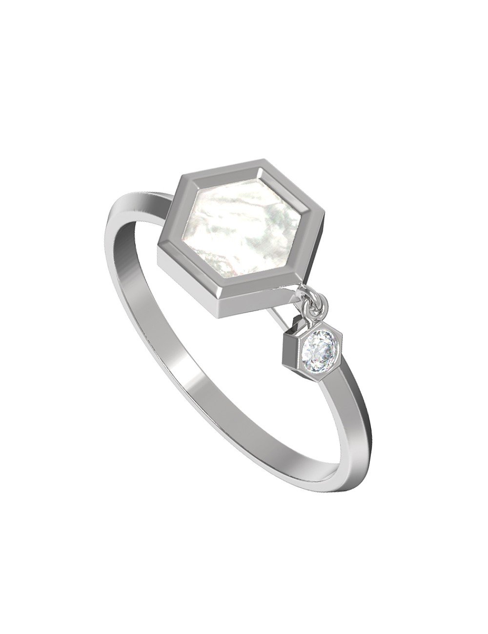 Кольцо из белого золота c бриллиантами и перламутром