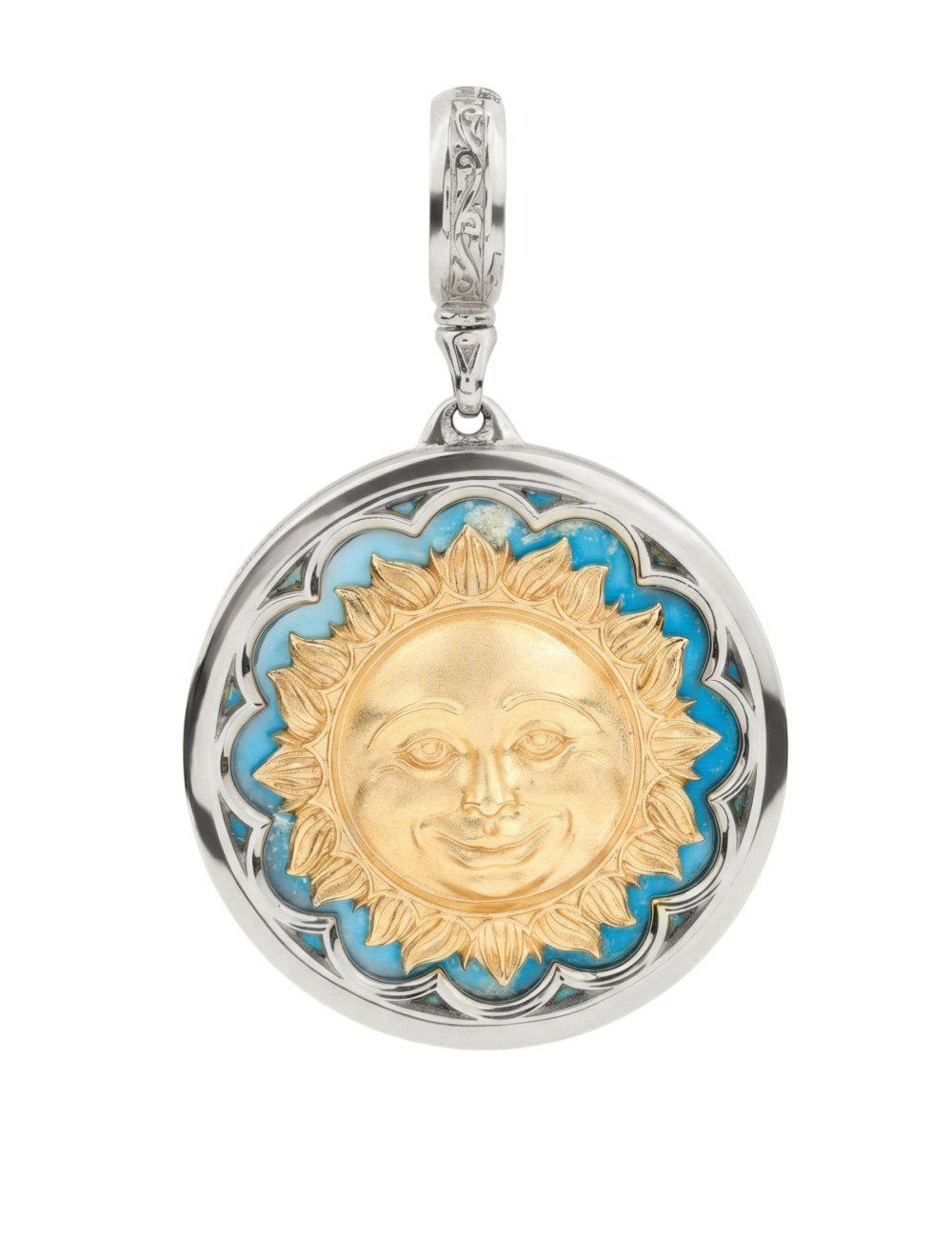 Подвеска из белого золота c бирюзой и лазуритом