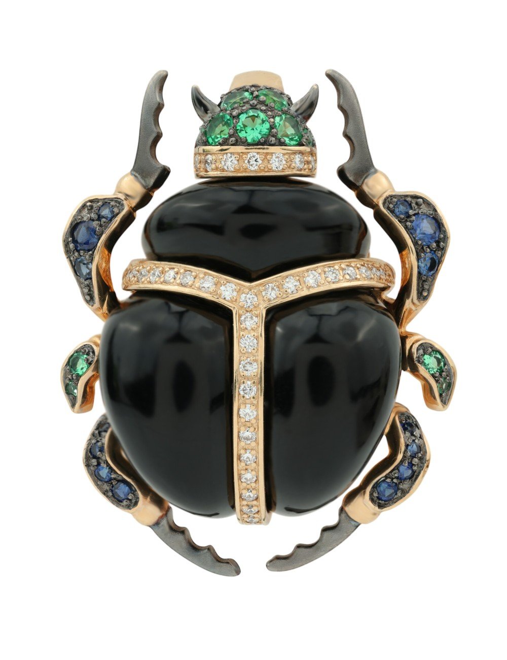 Подвеска из золота c бриллиантами, сапфиром, изумрудом и ониксом