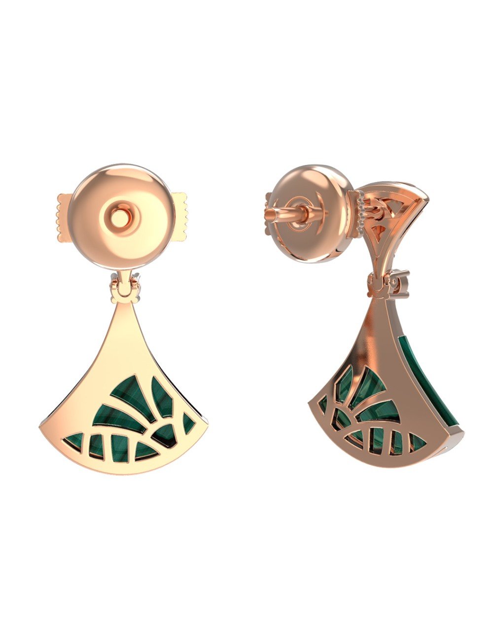 Серьги из золота c бриллиантами и малахитом