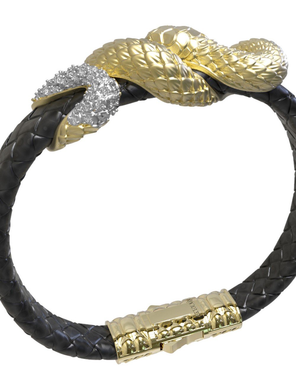 Браслет из лимонного золота c бриллиантами, изумрудом и шнурком