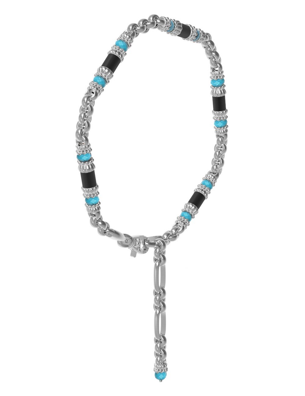 Браслет из белого золота c бирюзой и ониксом