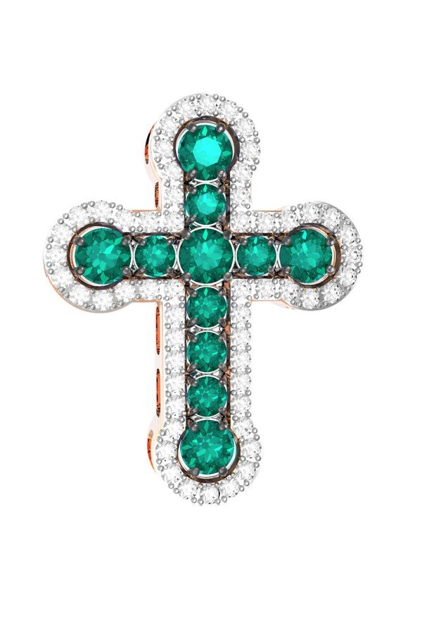 Крест из золота c бриллиантами и изумрудом