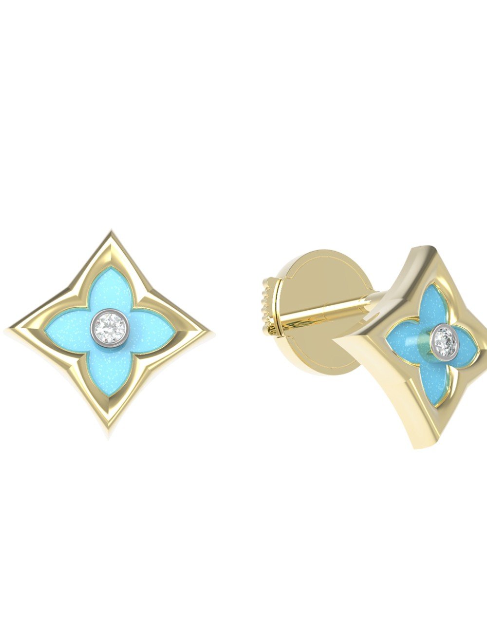 Серьги из лимонного золота c бриллиантами и бирюзой