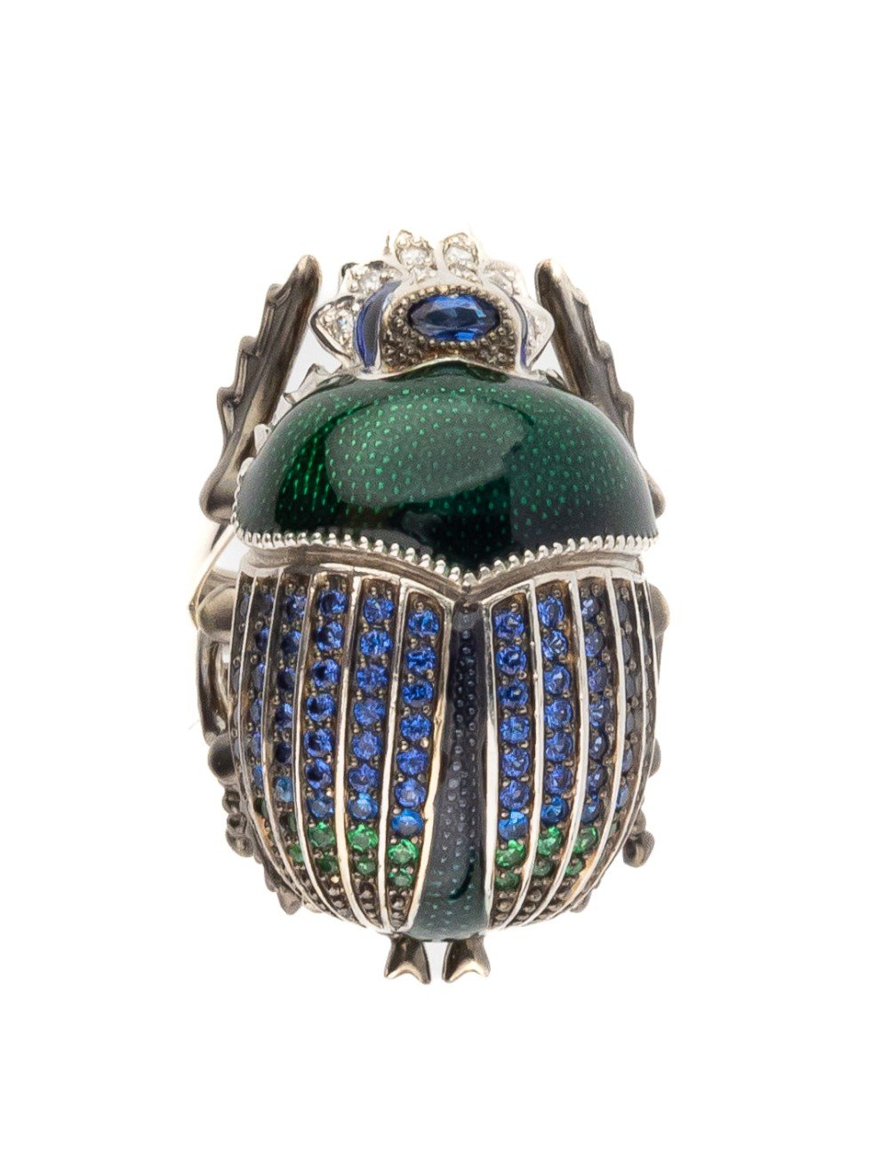 Кольцо из белого золота c эмалью, фианитом и сапфиром