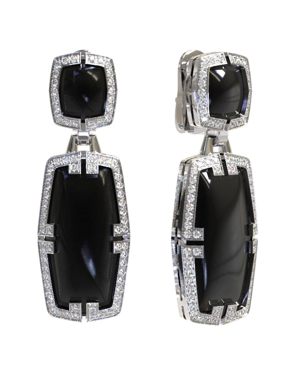 Серьги из белого золота c бриллиантами, рубином и ониксом