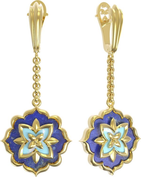 Серьги из лимонного золота c бирюзой и лазуритом