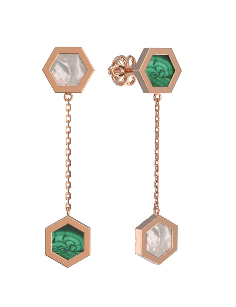 Серьги из золота c малахитом и перламутром