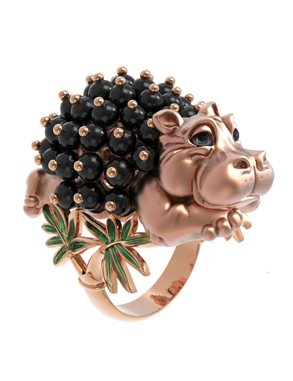 Кольцо из золота c эмалью и ониксом