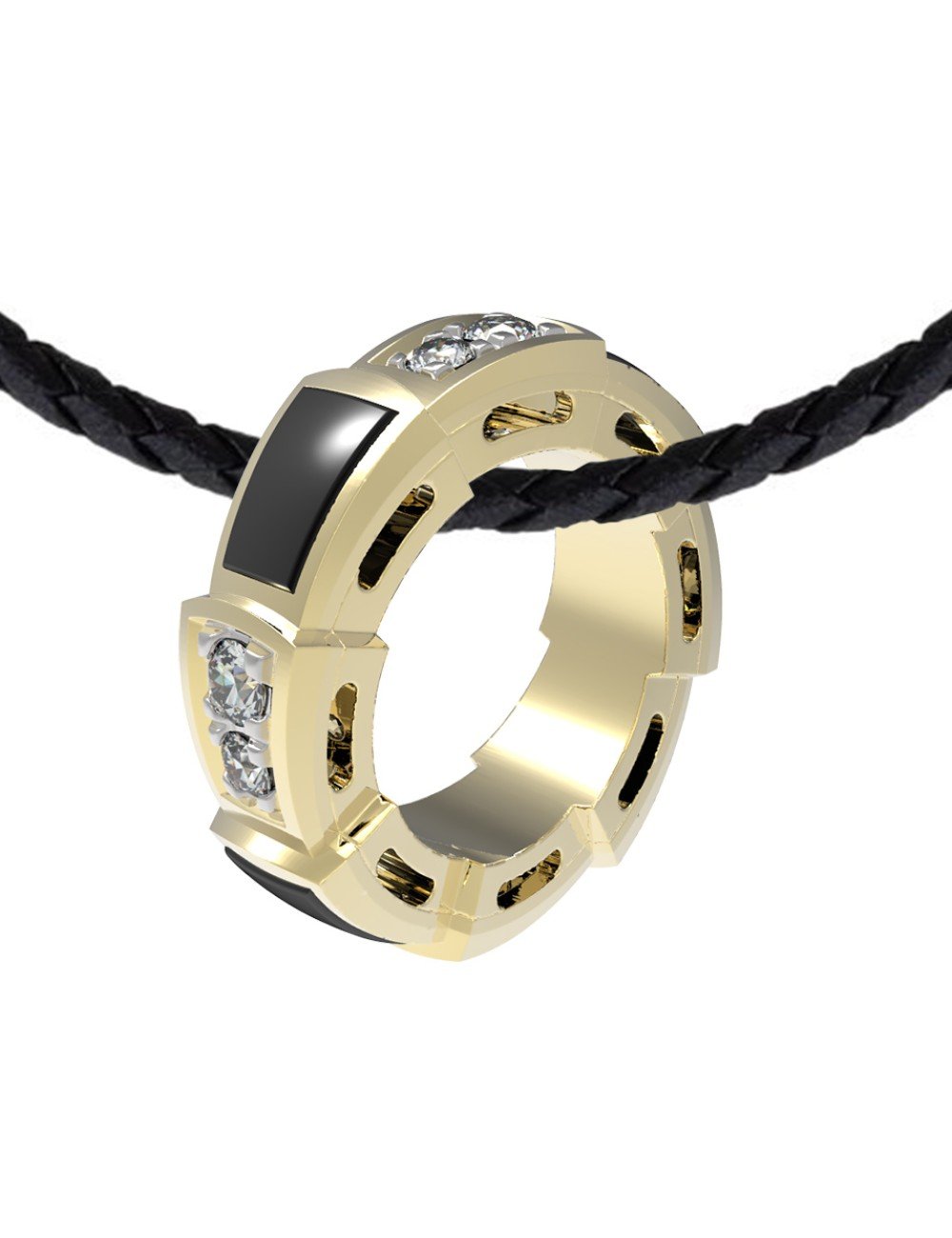 Подвеска из лимонного золота c бриллиантами и ониксом