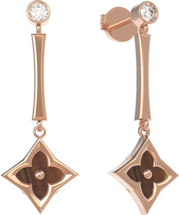 Серьги из золота c фианитом и тигровым глазом