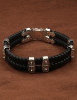 Браслет из серебра c кожаным шнурком