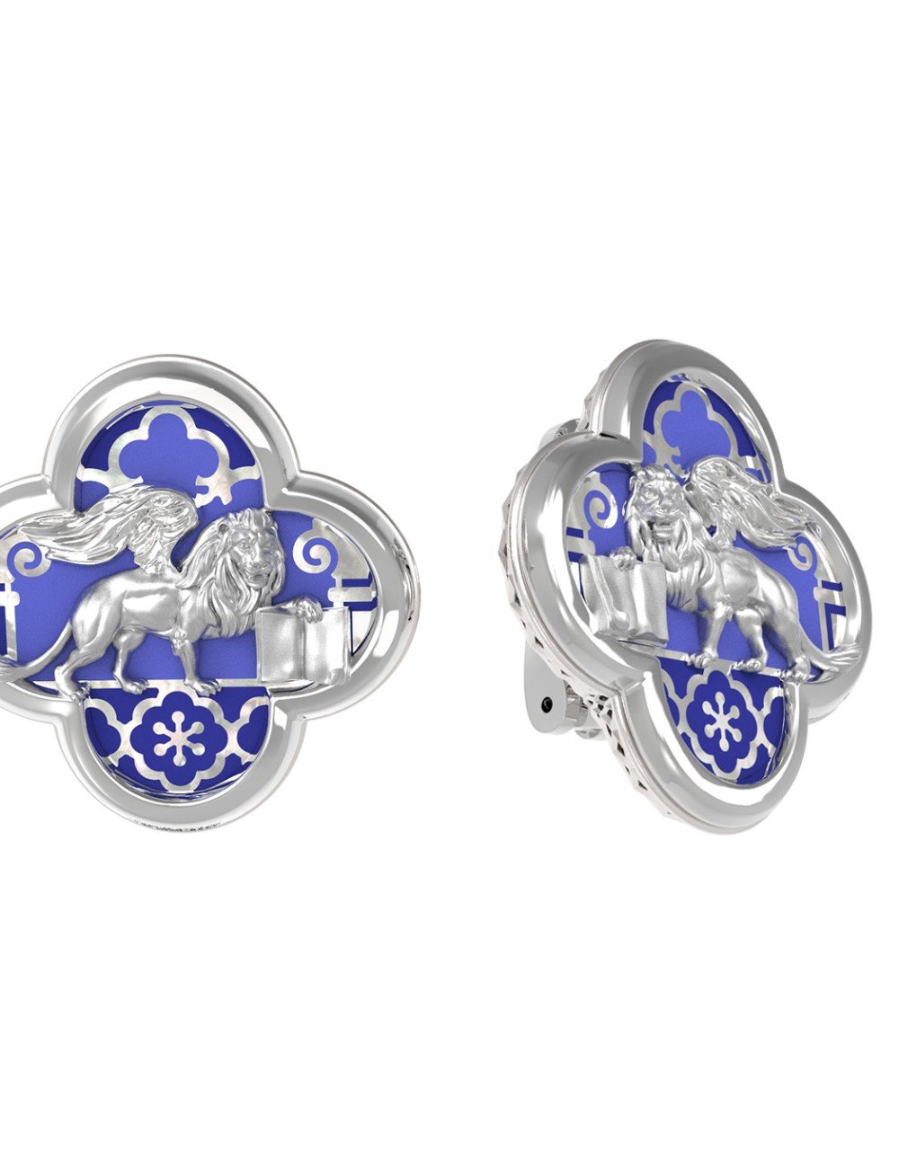 Серьги из белого золота c эмалью и перламутром