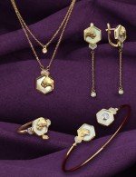 Серьги из лимонного золота c бриллиантами и перламутром