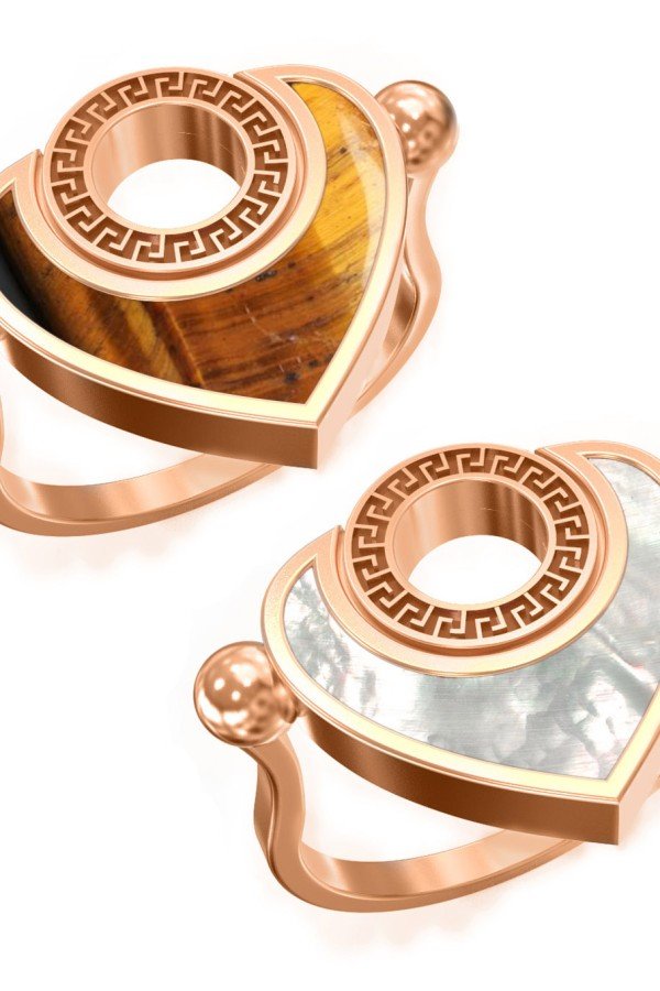 Кольцо из золота c тигровым глазом и перламутром