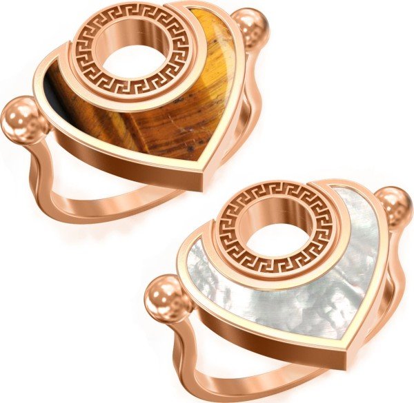 Кольцо из золота c тигровым глазом и перламутром