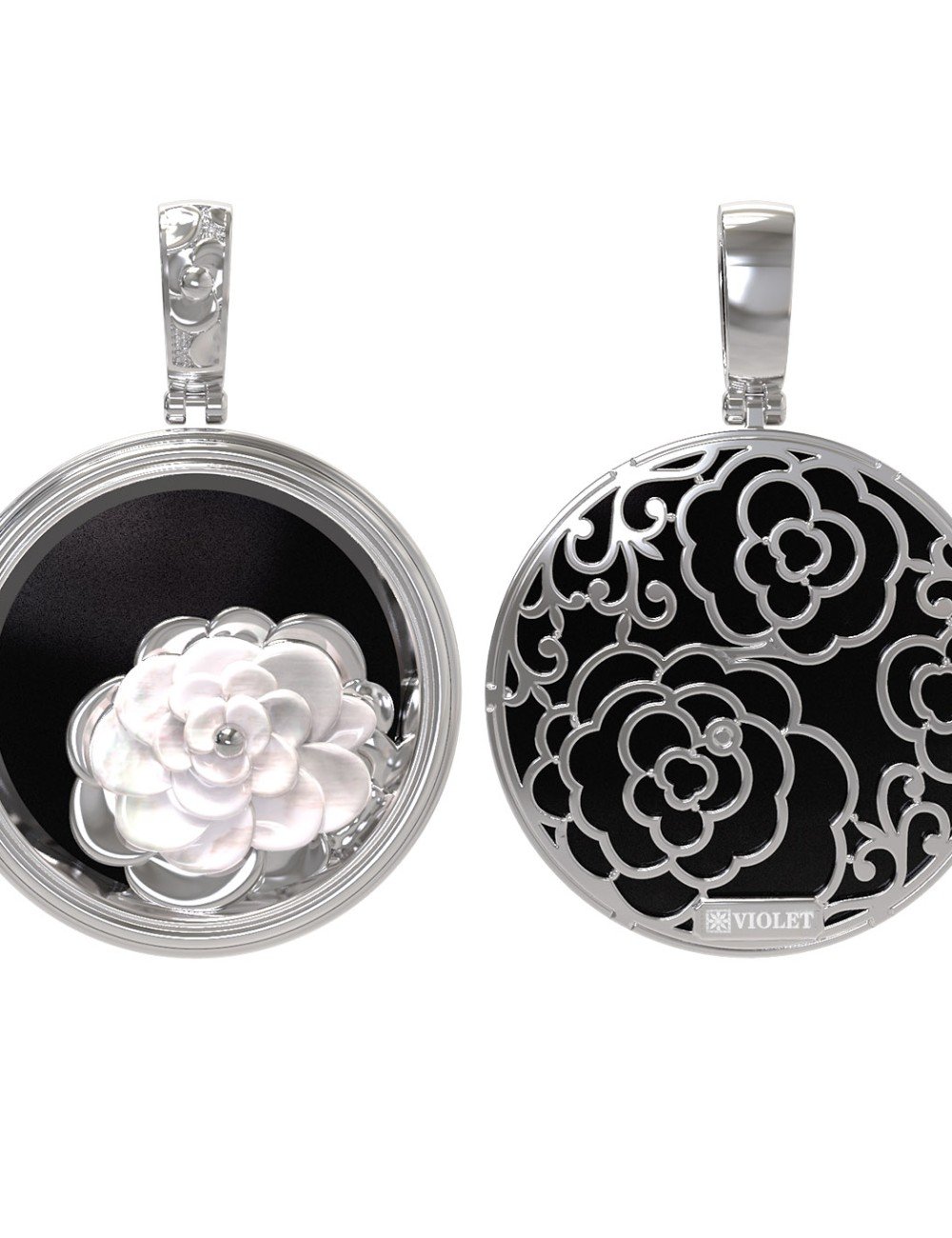 Подвеска из белого золота c ониксом и перламутром