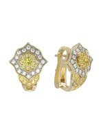 Серьги из лимонного золота c бриллиантами и сапфиром