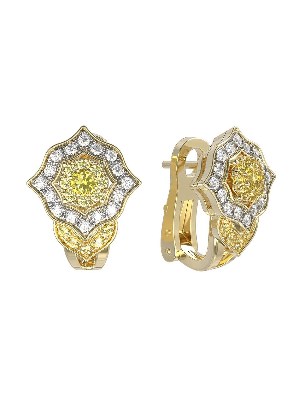 Серьги из лимонного золота c бриллиантами и сапфиром