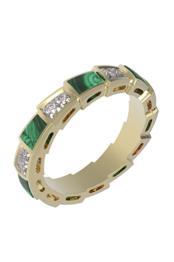 Кольцо из лимонного золота c бриллиантами и малахитом