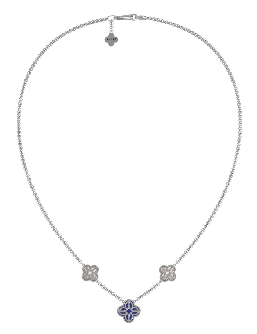 Колье из белого золота c бриллиантами, лазуритом и перламутром