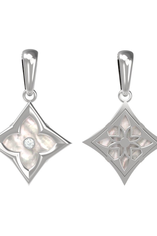 Подвеска из белого золота c бриллиантами и перламутром