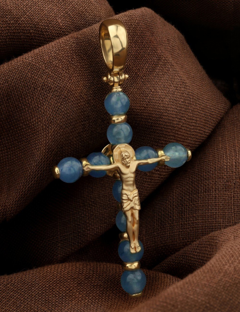 Крест из лимонного золота c жадеитом