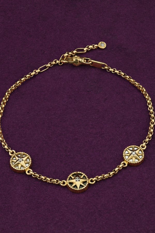 Браслет из лимонного золота c бриллиантами, ониксом и перламутром