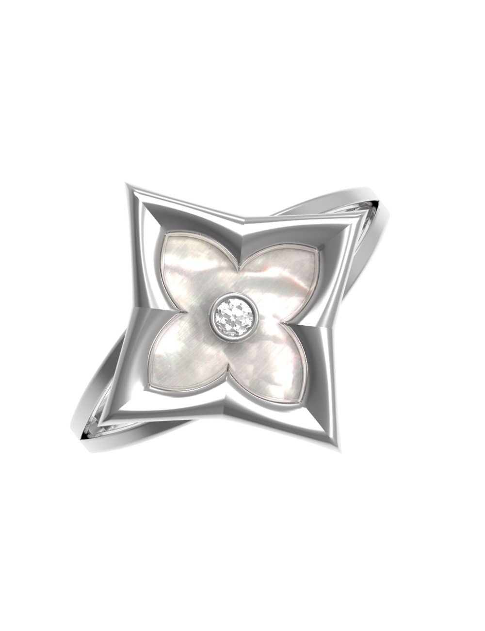 Кольцо из белого золота c бриллиантами и перламутром