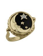 Кольцо из лимонного золота c бриллиантами, ониксом и перламутром