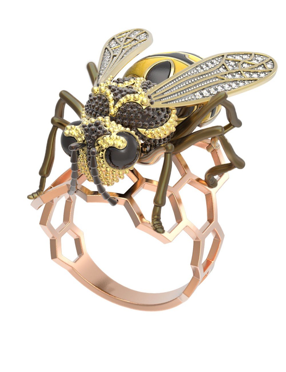 Кольцо из золота c эмалью и фианитом