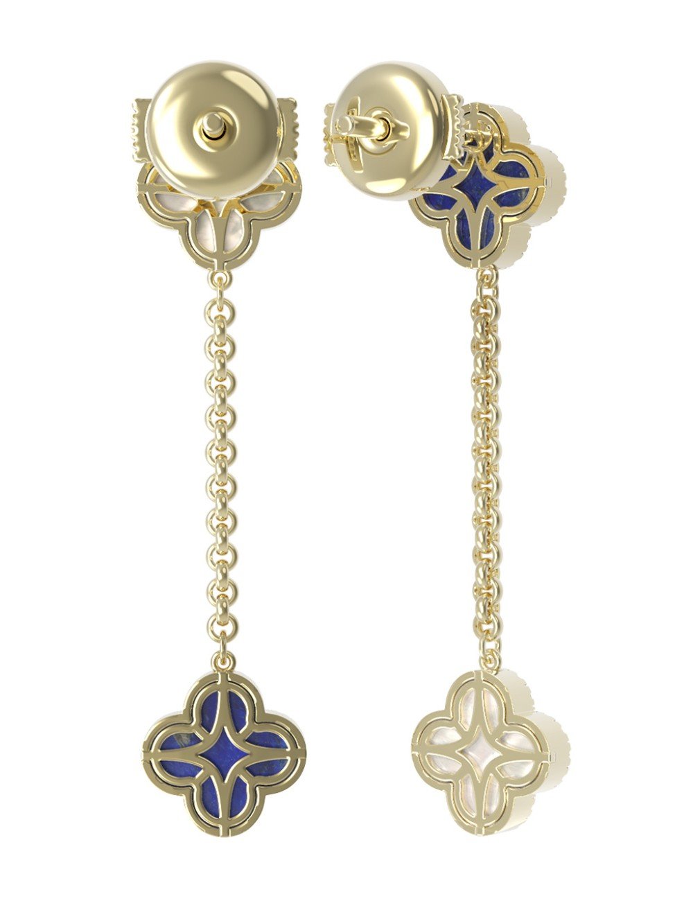 Серьги из лимонного золота c бриллиантами, лазуритом и перламутром