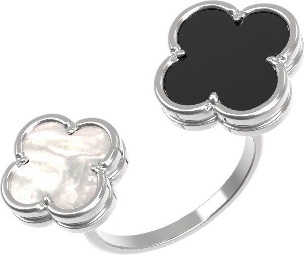 Кольцо из белого золота c ониксом и перламутром