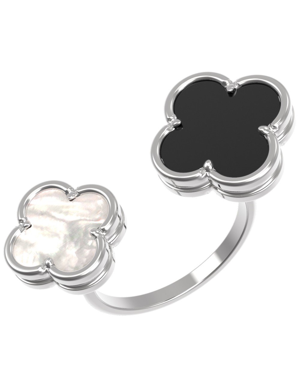 Кольцо из белого золота c ониксом и перламутром