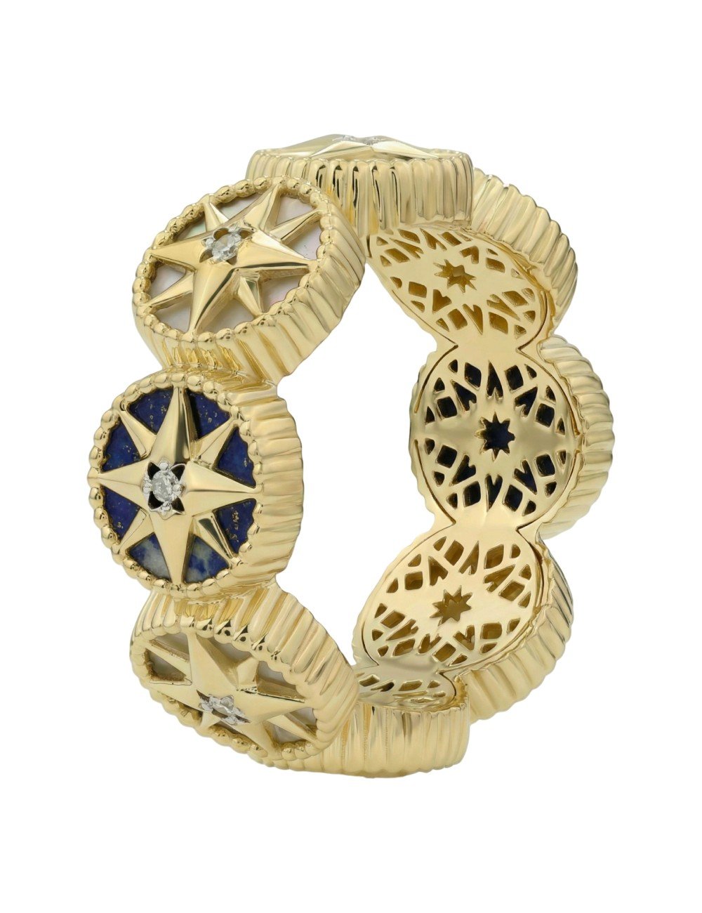 Кольцо из лимонного золота c бриллиантами, лазуритом и перламутром