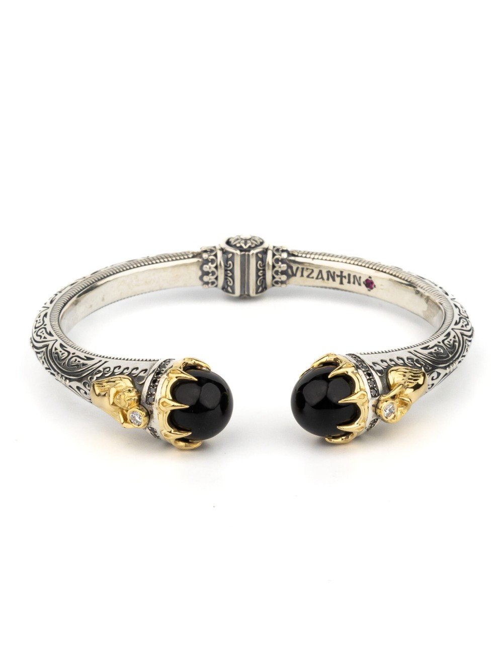 Браслет из серебра и золота c бриллиантами, ониксом и рубином