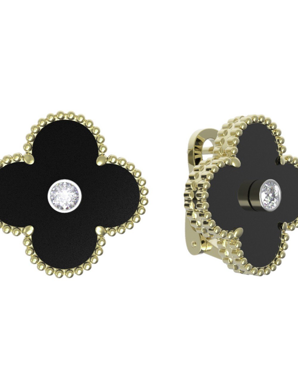 Серьги из лимонного золота c бриллиантами и ониксом