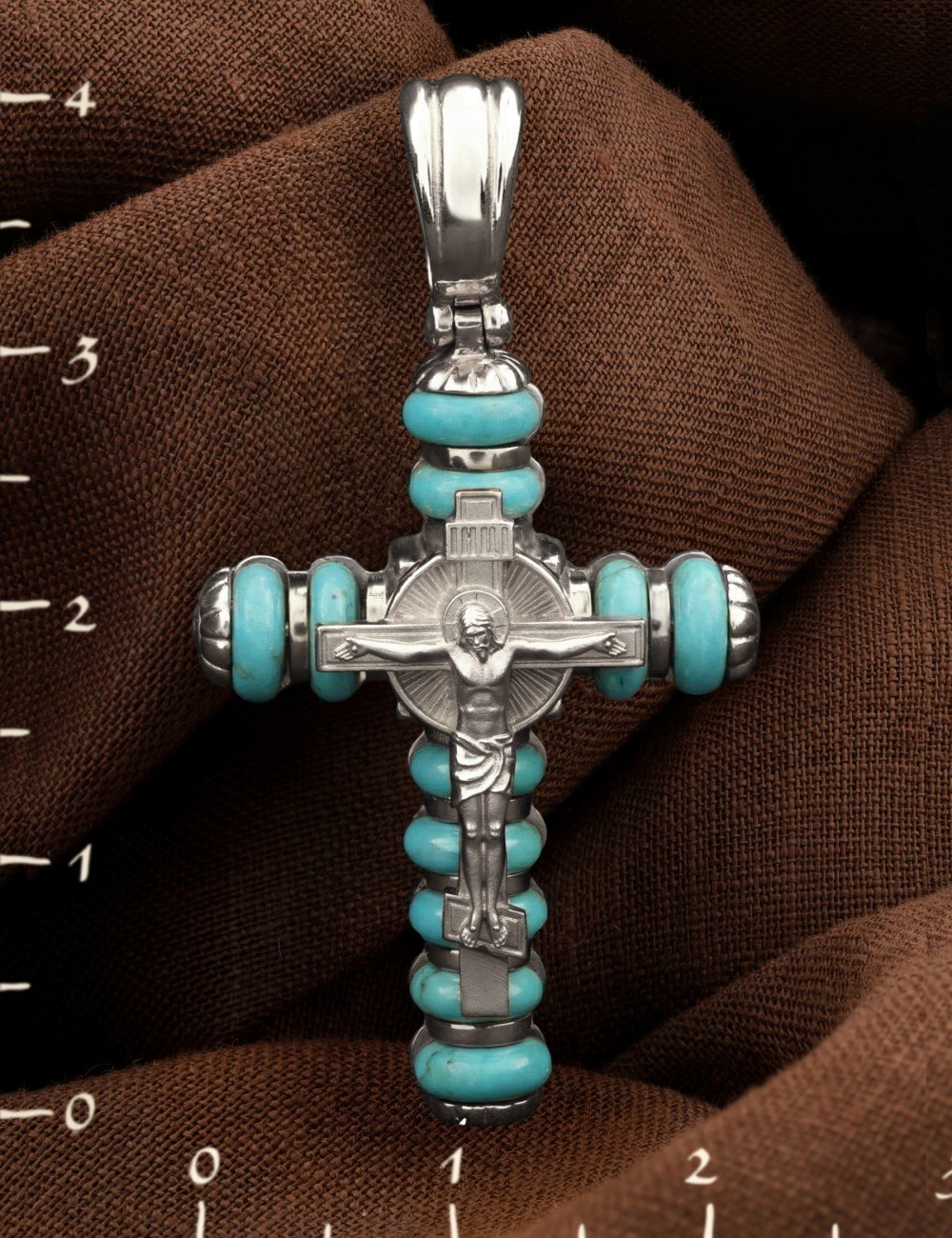 Крест из белого золота c бирюзой