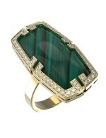 Кольцо из лимонного золота c бриллиантами, рубином и малахитом