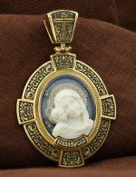 Образок из лимонного золота c эмалью и бивнем мамонта