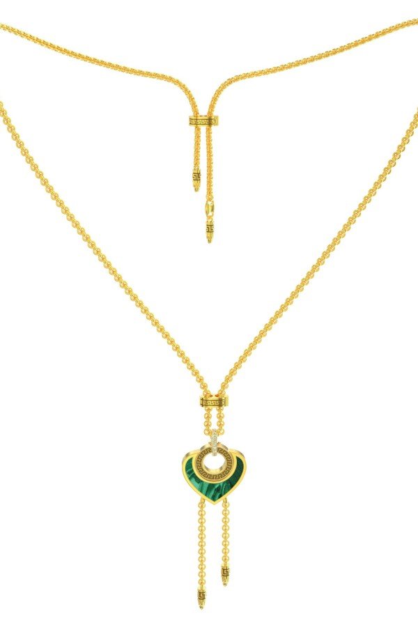 Колье из лимонного золота c фианитом, малахитом и перламутром