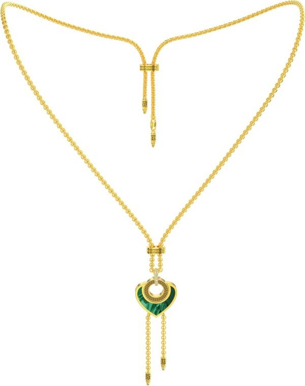 Колье из лимонного золота c фианитом, малахитом и перламутром