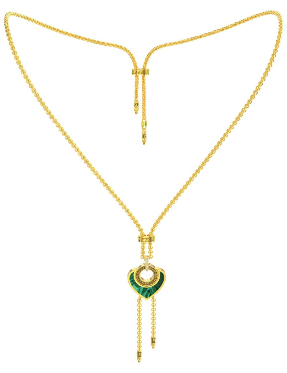 Колье из лимонного золота c фианитом, малахитом и перламутром