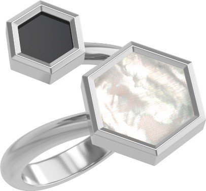 Кольцо из белого золота c ониксом и перламутром