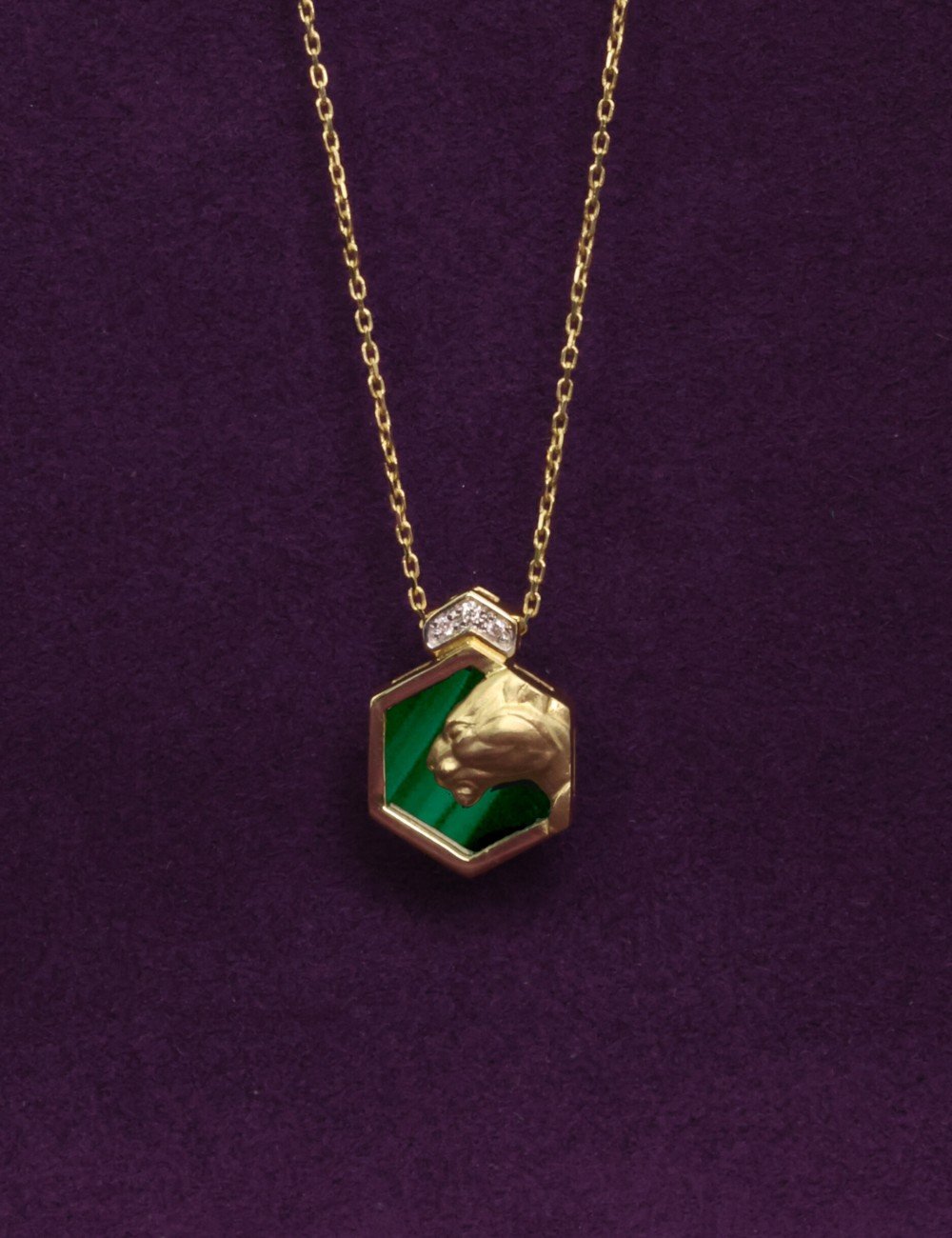 Колье из лимонного золота c бриллиантами и малахитом