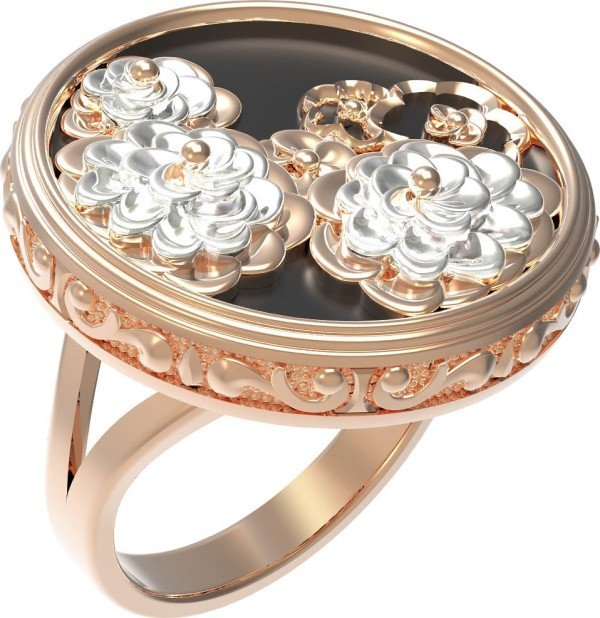 Кольцо из золота c ониксом и перламутром