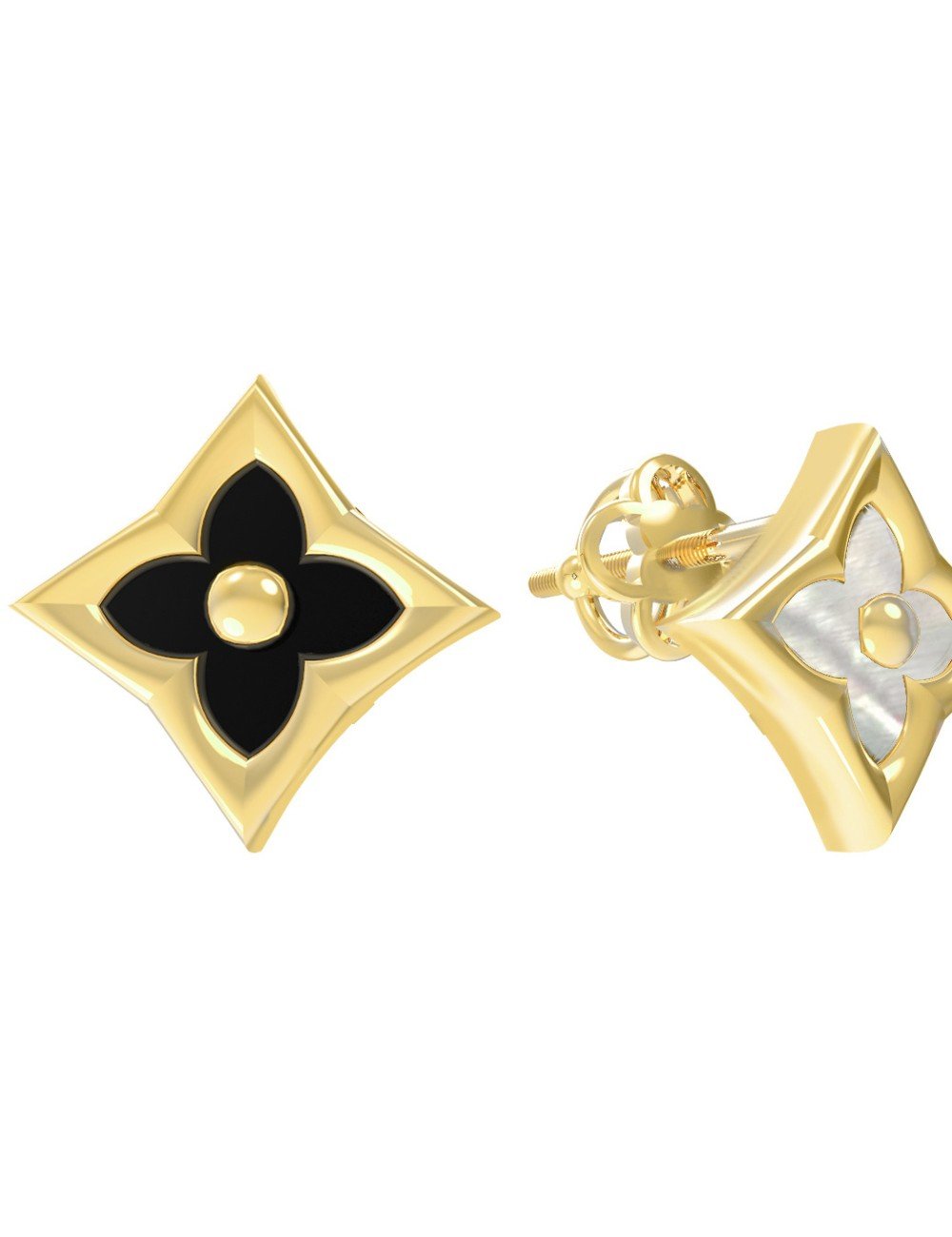 Серьги из лимонного золота c ониксом и перламутром