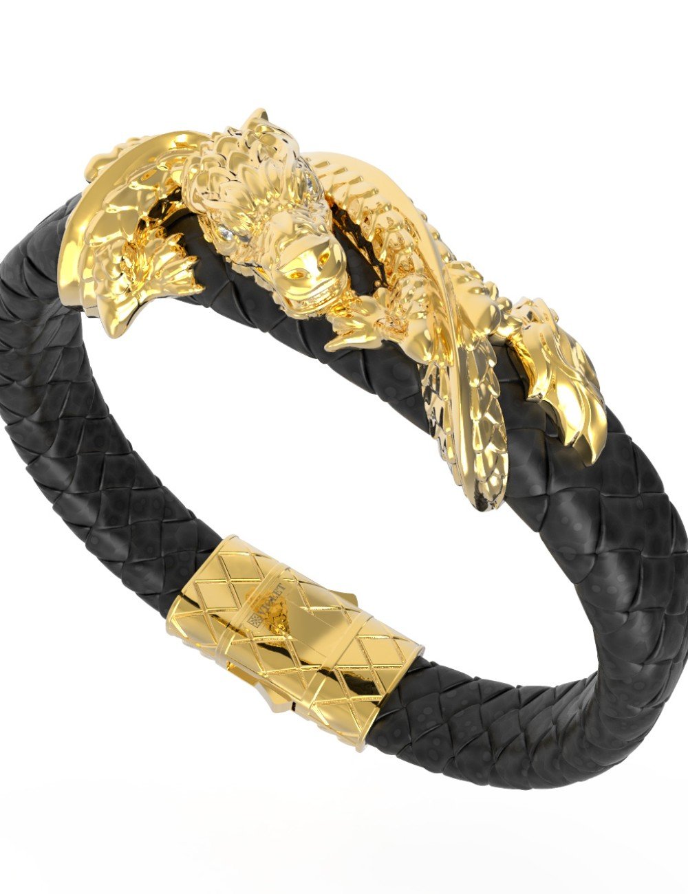 Браслет из лимонного золота c бриллиантами и кожаным шнурком