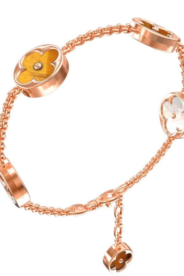 Браслет из золота c тигровым глазом и перламутром