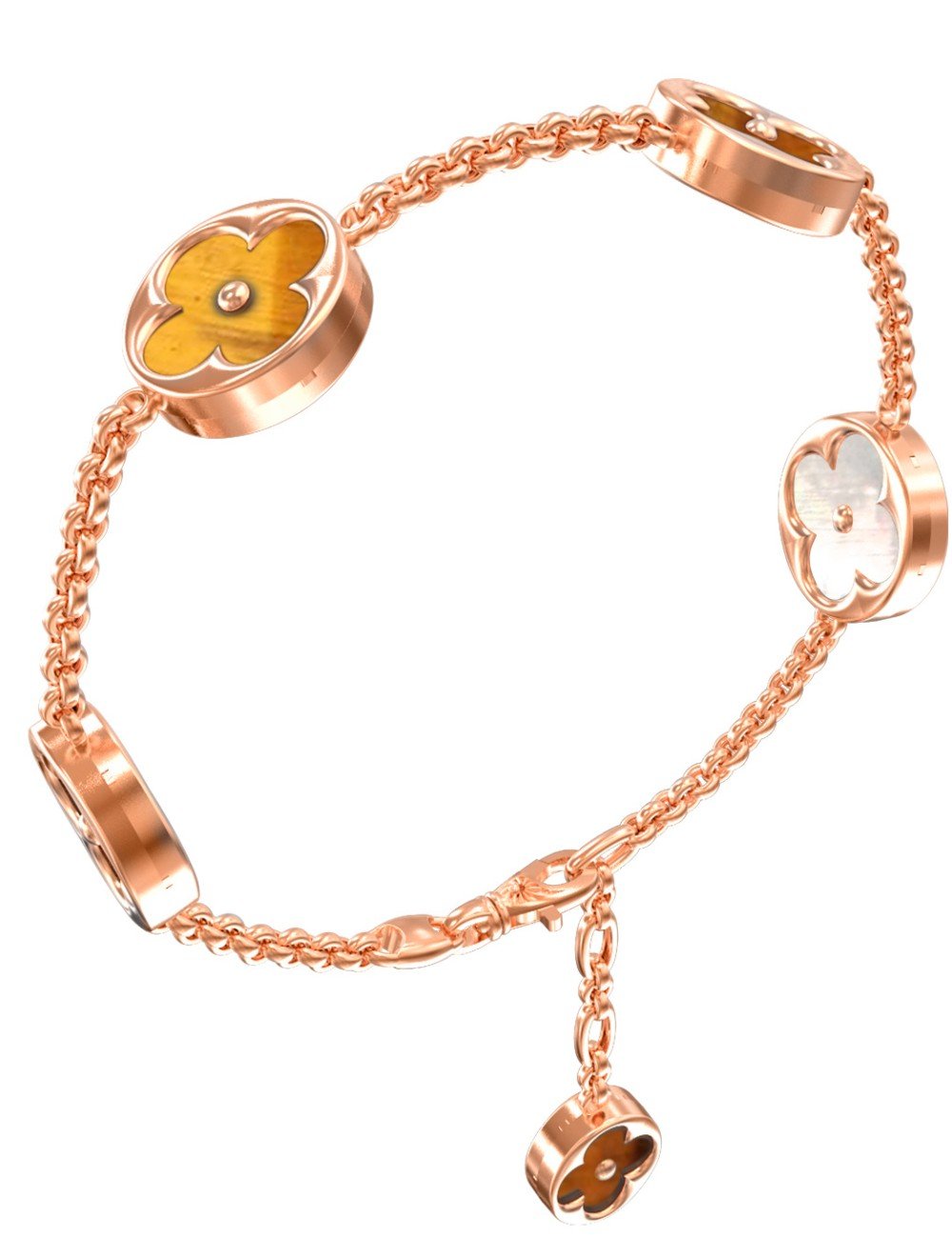 Браслет из золота c тигровым глазом и перламутром